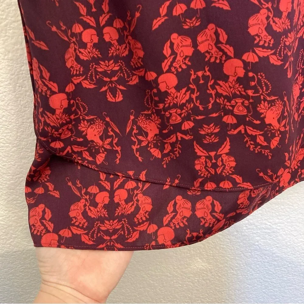Cabi Cameo Print Purple Red Dressy Layered Sleeveless Top Tank Small